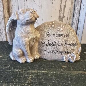 Napco Dog Angel Memorial Stone Pet Grave Marker Garden Statue‎ Faithful Friend